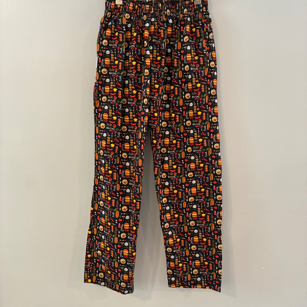 Uniformates Chef Pants M BBQ Grill Print Elastic Waist Drawstring Hospitality